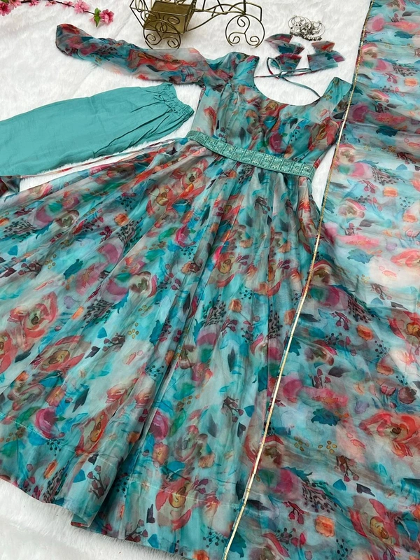 ORGANJA GOWN FOR WOMEN SILK FABRIC FULLY FLAIR KALI PATTERN  - Xxl (44)