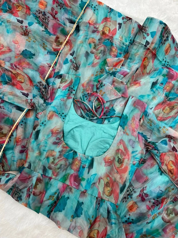  ORGANJA GOWN FOR WOMEN SILK FABRIC FULLY FLAIR KALI PATTERN  - Xxl (44)