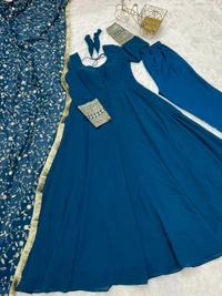 Antique Fashion 1  BLUE GEORGETTE GOWN FOR WOMEN DUPPTA FULL SET WITH PENT  - XXL-44