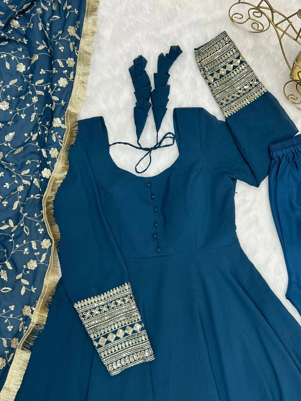 Antique Fashion 1  BLUE GEORGETTE GOWN FOR WOMEN DUPPTA FULL SET WITH PENT  - XXL-44