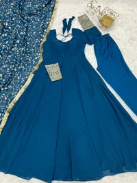 Antique Fashion 1  BLUE GEORGETTE GOWN FOR WOMEN DUPPTA FULL SET WITH PENT  - XXL-44