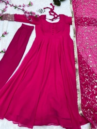 Antique Fashion 1 PINK GEORGETTE GOWN FOR WOMEN DUPPTA FULL SET WITH PENT  - S-36