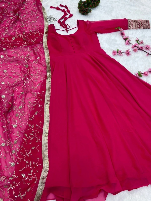 Antique Fashion 1 PINK GEORGETTE GOWN FOR WOMEN DUPPTA FULL SET WITH PENT  - S-36
