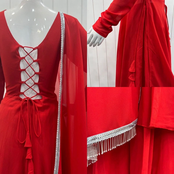 Antique Fashion 1 NEW KURTi PALAZZO DUPPTA SET - XS (34), Red