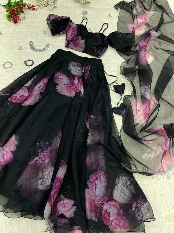 Antique fashion  Pure organza silk digital printed lehnga