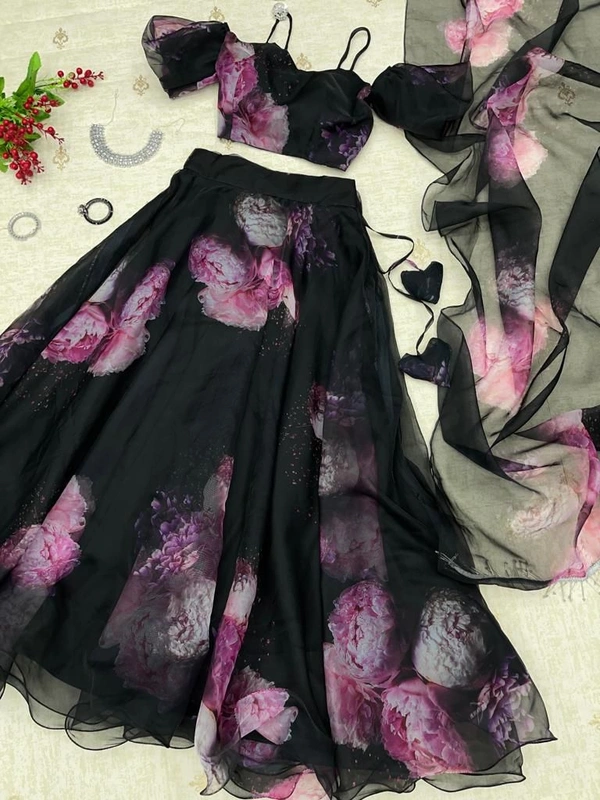 Antique fashion  Pure organza silk digital printed lehnga