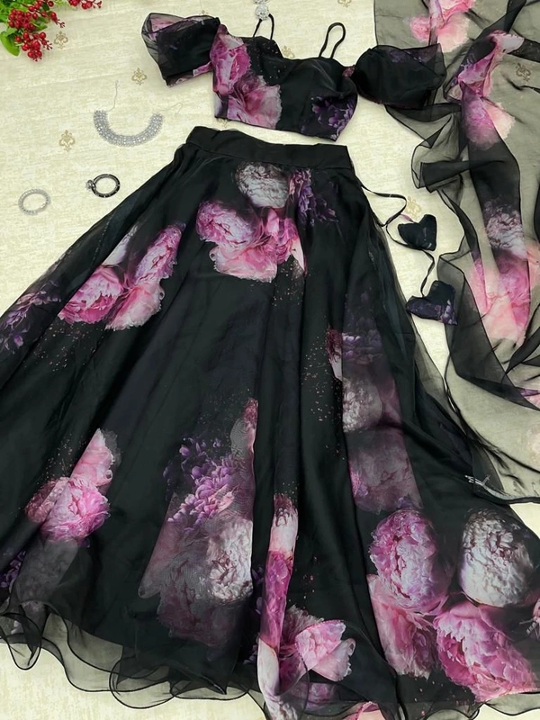 Antique fashion  Pure organza silk digital printed lehnga