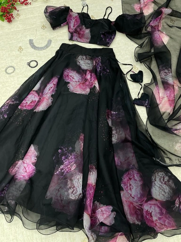 Antique fashion  Pure organza silk digital printed lehnga