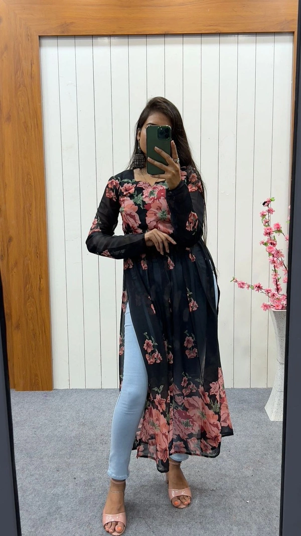 Antique Fashion  PURE SOFT FOX GEORGETTE PRINT TRENDY NYRA CUT STYLE  ONLY KURTA   - Xxl (44)