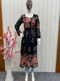 Antique Fashion 1 PURE SOFT FOX GEORGETTE PRINT TRENDY NYRA CUT STYLE  ONLY KURTA   - L (40)