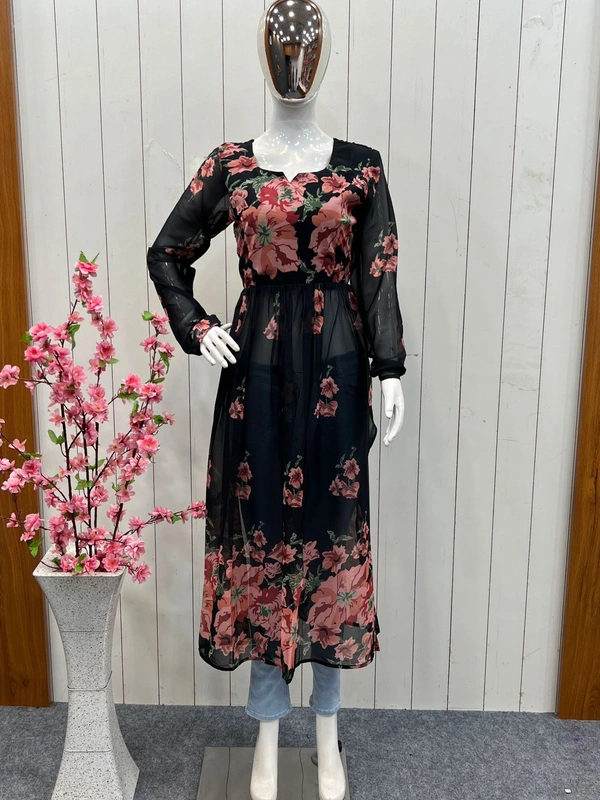 Antique Fashion  PURE SOFT FOX GEORGETTE PRINT TRENDY NYRA CUT STYLE  ONLY KURTA   - Xxl (44)