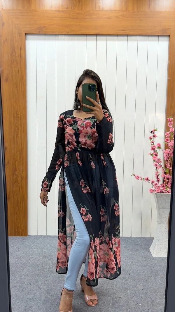 Antique Fashion  PURE SOFT FOX GEORGETTE PRINT TRENDY NYRA CUT STYLE  ONLY KURTA   - Xxl (44)