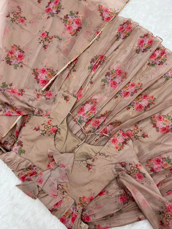 Antique Fashion 1 Pure Soft Organza Silk Floral Print Gown For Womens - S(36)
