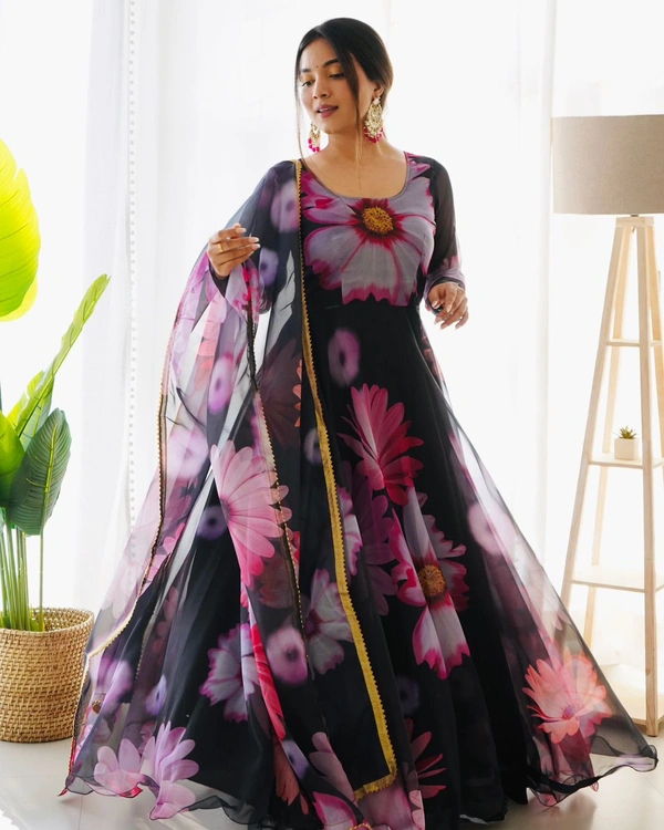 Antique Fashion 1 New Party Wear Look Organza Taby Silk Gown for women With Dupatta  - Xl (42)