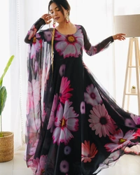 Antique Fashion 1 New Party Wear Look Organza Taby Silk Gown for women With Dupatta  - Xl (42)