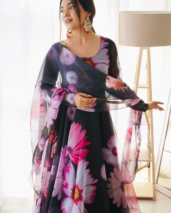 Antique Fashion 1 New Party Wear Look Organza Taby Silk Gown for women With Dupatta  - Xl (42)