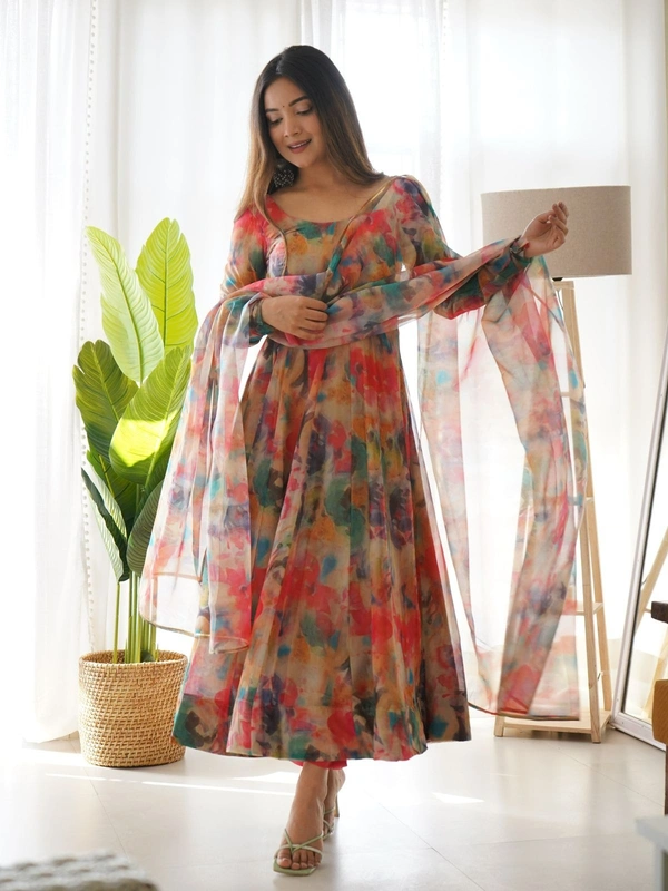 ORGANJA GOWN FOR WOMEN SILK FABRIC FULLY FLAIR KALI PATTERN - Xxxl (46)