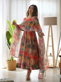Antique Fashion 1 ORGANJA GOWN FOR WOMEN SILK FABRIC FULLY FLAIR KALI PATTERN - Xxxl (46)