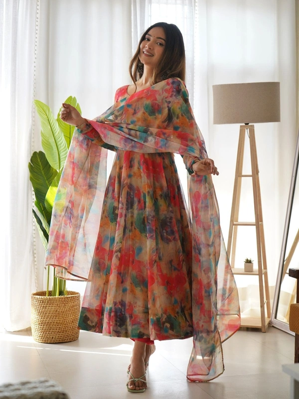 ORGANJA GOWN FOR WOMEN SILK FABRIC FULLY FLAIR KALI PATTERN - Xxxl (46)