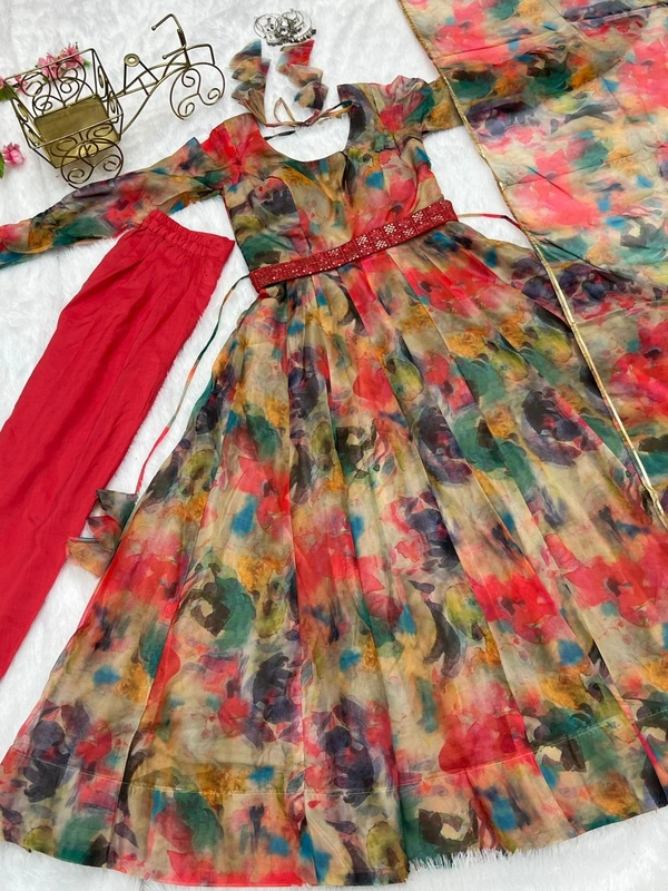 ORGANJA GOWN FOR WOMEN SILK FABRIC FULLY FLAIR KALI PATTERN - Xxxl (46)