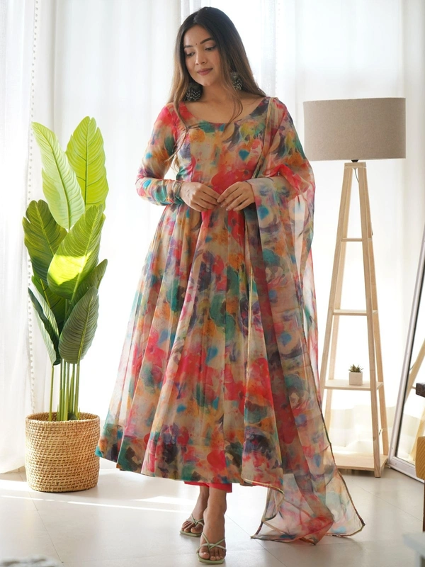 ORGANJA GOWN FOR WOMEN SILK FABRIC FULLY FLAIR KALI PATTERN - Xxxl (46)