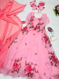 Antique Fashion 1 Anarkali Gown Digital Printed Organza Silk Suit - Size :- 42 ( Margin Givan 44 )