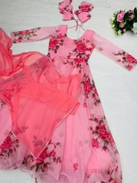 Antique Fashion 1 Anarkali Gown Digital Printed Organza Silk Suit - Size :- 42 ( Margin Givan 44 )