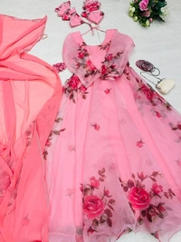 Antique Fashion 1 Anarkali Gown Digital Printed Organza Silk Suit - Size :- 42 ( Margin Givan 44 )