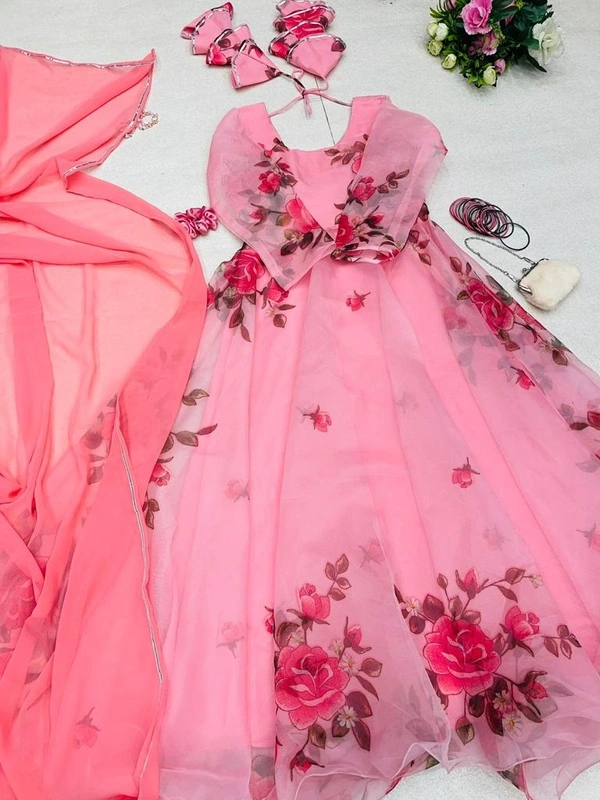 Antique Fashion 1 Anarkali Gown Digital Printed Organza Silk Suit - Size :- 42 ( Margin Givan 44 )