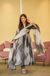 Antique Fashion 1 Anarkali Heavy Pure Soft Tabby  Organza With Zigzag Position Foil Work  - X's (34)
