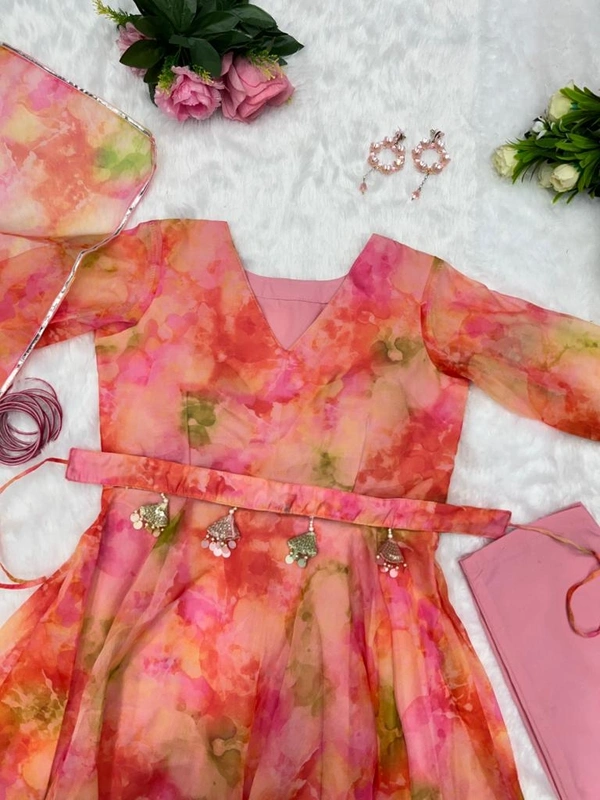 Antique Fashion 1 Digital Printed Pure Silk Organza Anarkali Suit With Huge Flair  - 42