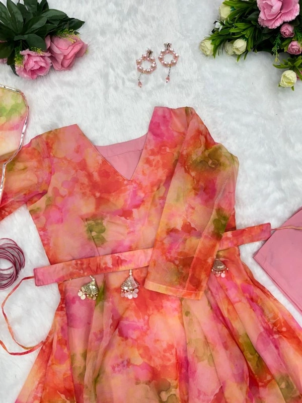 Antique Fashion 1 Digital Printed Pure Silk Organza Anarkali Suit With Huge Flair  - 42
