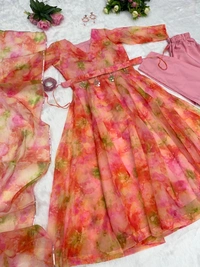 Antique Fashion 1 Digital Printed Pure Silk Organza Anarkali Suit With Huge Flair  - 42