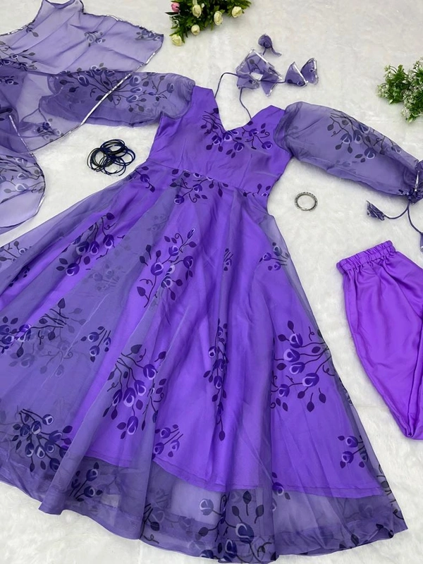 Antique Fashion 1 Digital Printed Pure Silk Organza Anarkali Suit With Huge Flair  - 42
