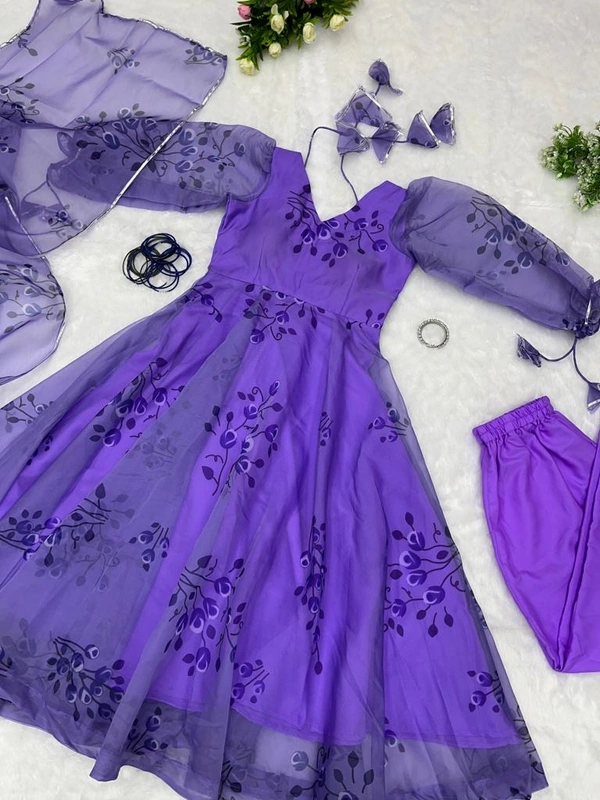 Antique Fashion 1 Digital Printed Pure Silk Organza Anarkali Suit With Huge Flair  - 42