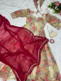 Antique Fashion 1 Digital Printed Organza Silk Suit With 8mtr Huge Flair - 42