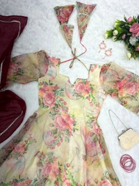 Antique Fashion 1 Digital Printed Organza Silk Suit With 8mtr Huge Flair - 42