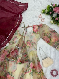 Antique Fashion 1 Digital Printed Organza Silk Suit With 8mtr Huge Flair - 42