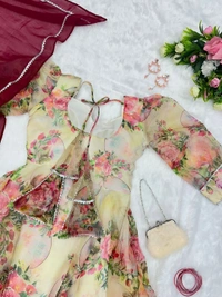 Antique Fashion 1 Digital Printed Organza Silk Suit With 8mtr Huge Flair - 42