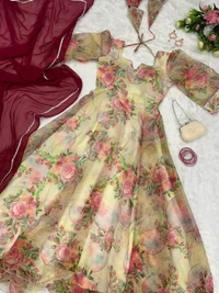Antique Fashion 1 Digital Printed Organza Silk Suit With 8mtr Huge Flair - 42