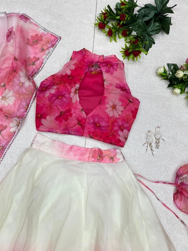 Antique Fashion  Pure Organza Silk Digital Printed Lehenga 8mtr Flair With Canvas Patta - 42