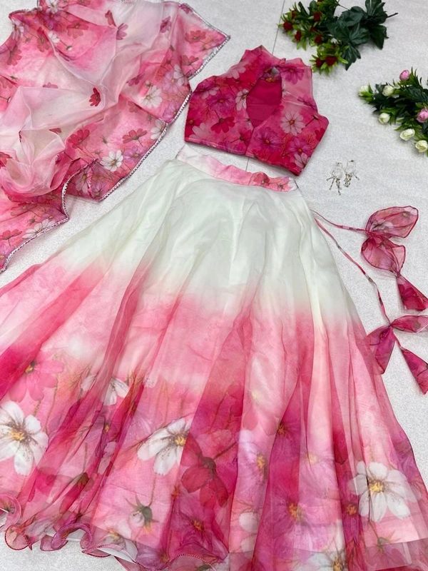 Antique Fashion  Pure Organza Silk Digital Printed Lehenga 8mtr Flair With Canvas Patta - 42