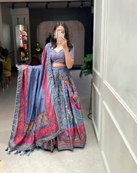 Antique Fashion 1 Lahenga Patola Print And Foil Work  - gray