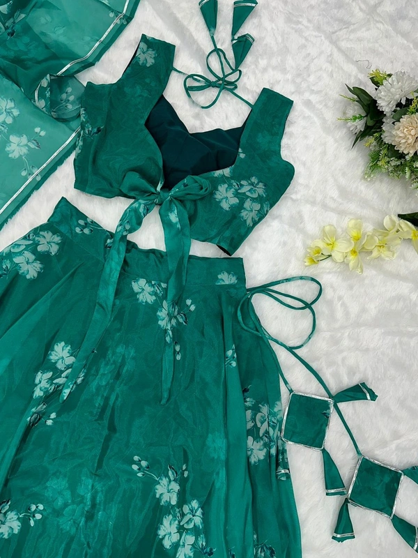 Antique Fashion  Pure Jimmy Organza Silk Digital Printed Lahenga 8 Meter Flair 