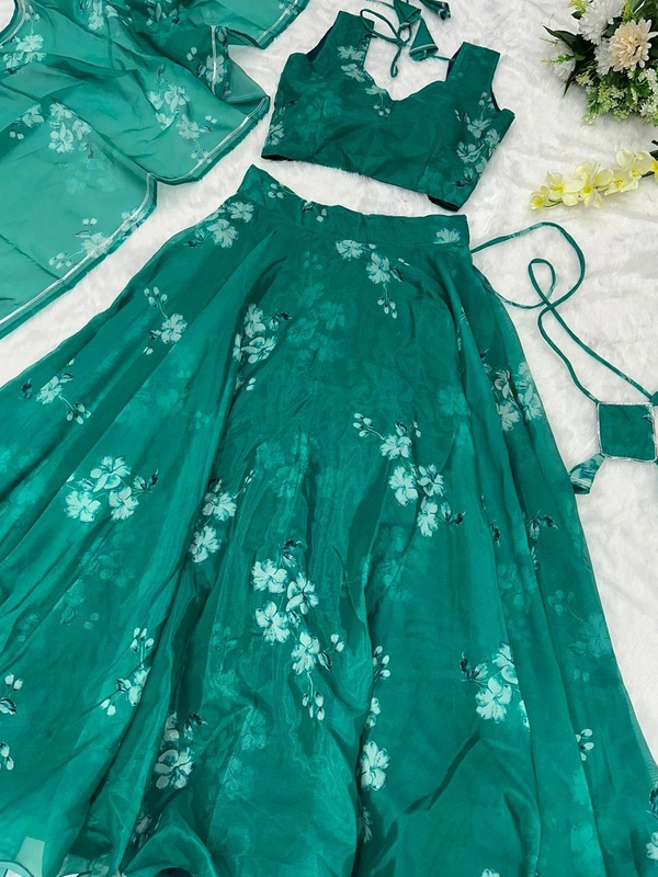 Antique Fashion  Pure Jimmy Organza Silk Digital Printed Lahenga 8 Meter Flair 