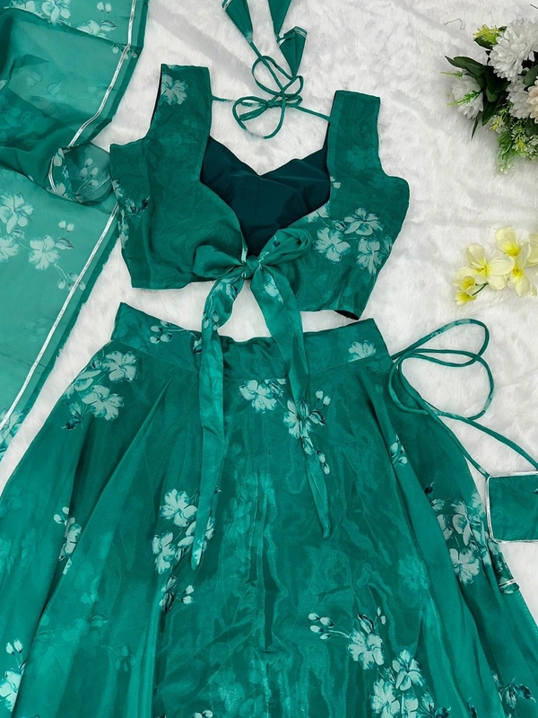 Antique Fashion  Pure Jimmy Organza Silk Digital Printed Lahenga 8 Meter Flair 