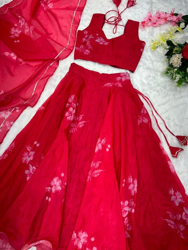 Antique Fashion  Pure Jimmy Organza Silk Digital Printed Lahenga 8 Meter Flair 