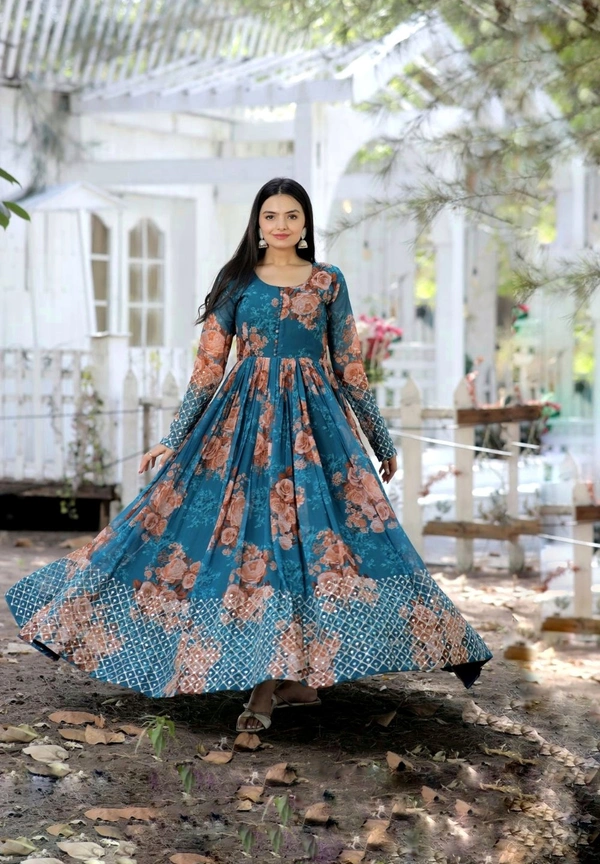 Antique Fashion  Digital Printed Faux Georgette Gown  - L (40), rama