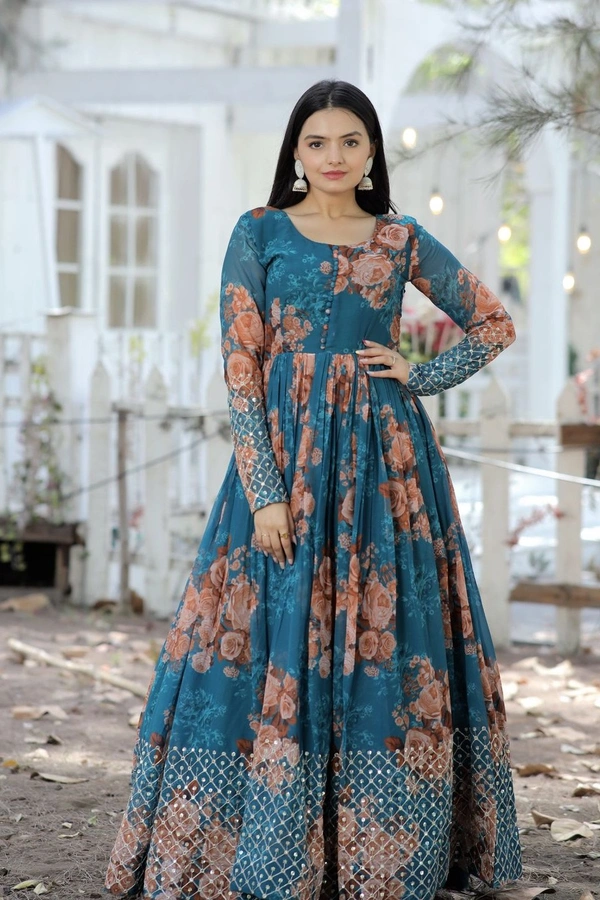 Antique Fashion  Digital Printed Faux Georgette Gown  - L (40), rama