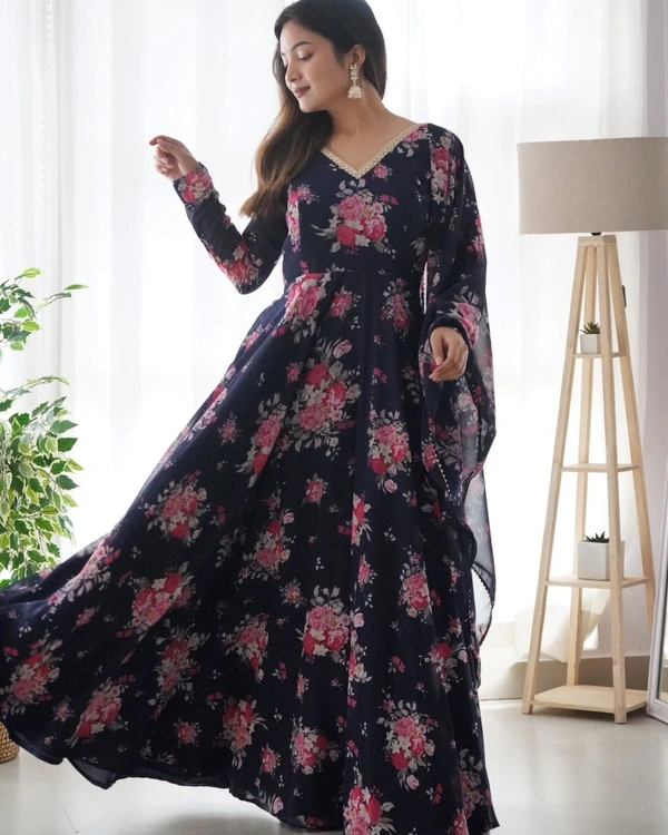 Antique Fashion 1 PURE SOFT GEORGETTE ANARKALI FULLY FLAIR GOWN,DUPPTA SET READY TO WEAR FULLY STTICHED... - Xl (42)